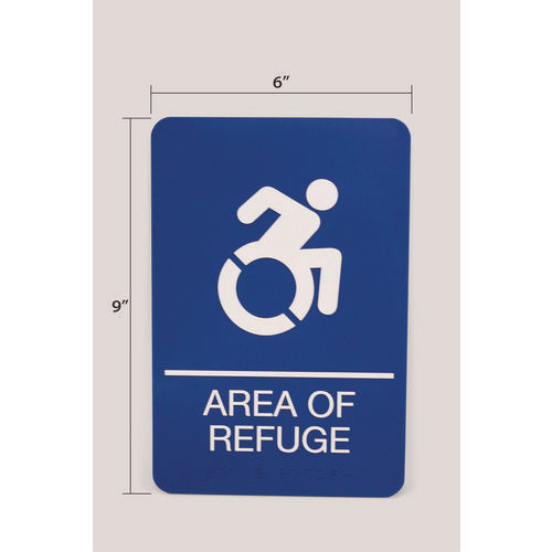 Ada Sign, Area Of Refuge, 6 X 9, Blue Face, White Graphics