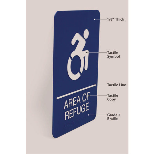 Ada Sign, Area Of Refuge, 6 X 9, Blue Face, White Graphics