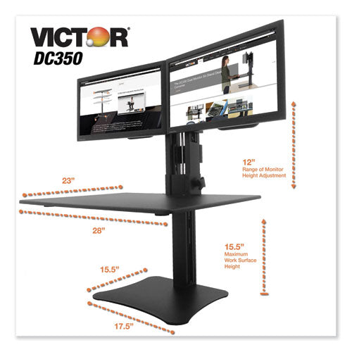 High Rise Dual Monitor Standing Desk Workstation, 28" X 23" X 10.5" To 15.5", Black