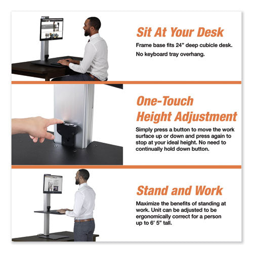 High Rise Electric Standing Desk Workstation, Single Monitor, 28" X 23" X 20.25", Black/aluminum