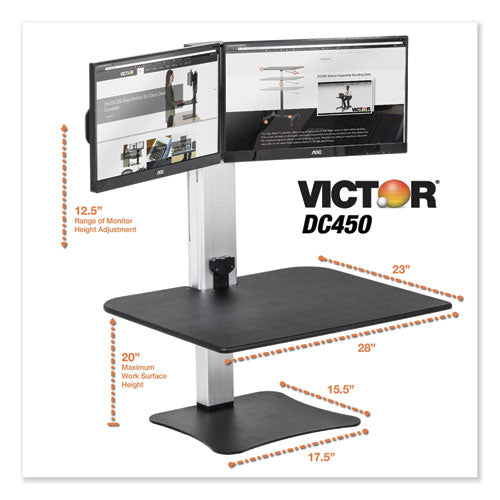 High Rise Electric Dual Monitor Standing Desk Workstation, 28" X 23" X 20.25", Black/aluminum