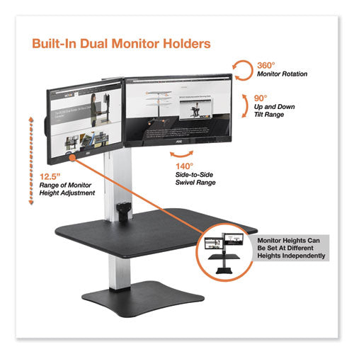 High Rise Electric Dual Monitor Standing Desk Workstation, 28" X 23" X 20.25", Black/aluminum