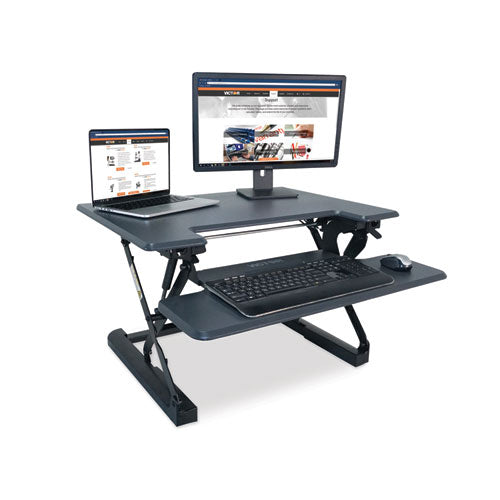 High Rise Height Adjustable Standing Desk With Keyboard Tray, 31" X 31.25" X 5.25" To 20", Gray/black