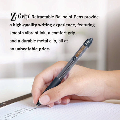 Z-grip Ballpoint Pen, Retractable, Medium 1 Mm, Black Ink, Clear/black Barrel, 24/pack