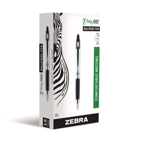 Z-grip Max Ballpoint Pen, Retractable, Medium 1 Mm, Black Ink, Silver/black Barrel, 12/pack