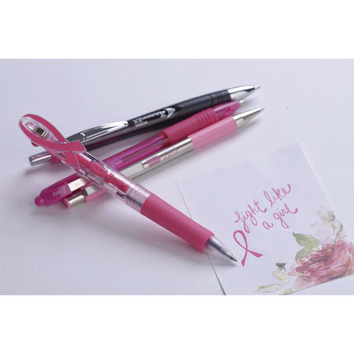 F-301 Ballpoint Pen, Breast Cancer Awareness, Retractable, Fine 0.7 Mm, Black Ink, Stainless Steel/pink Barrel