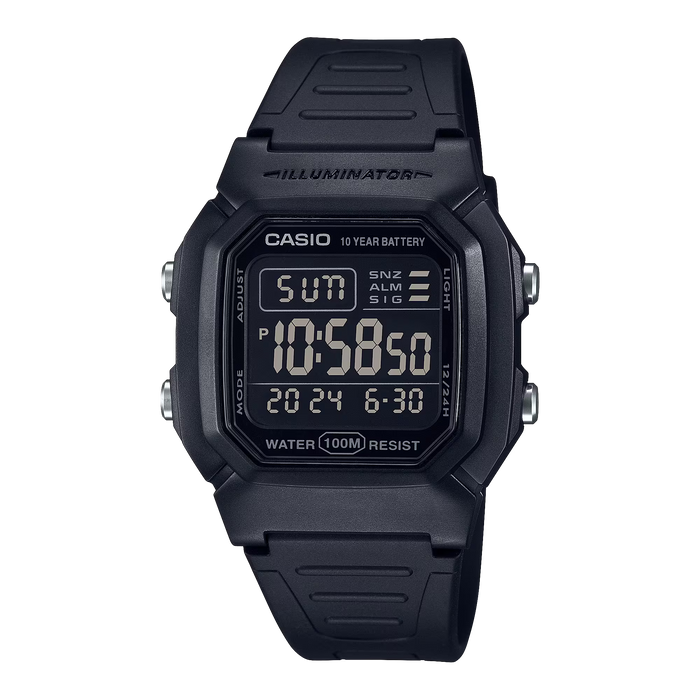 Classic Digital Watch W/ Blackout Dial, Dual Time & 5 Alarms