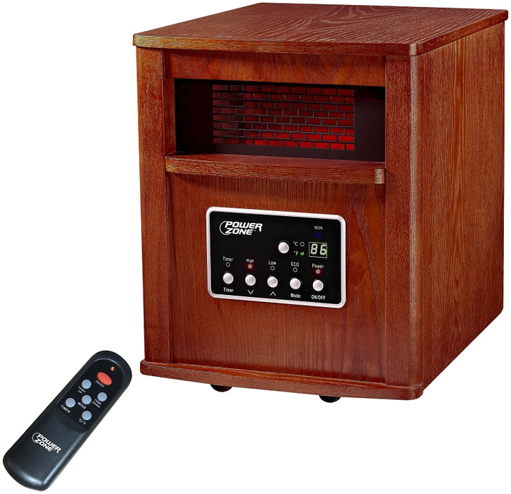 PowerZone WH-96H Infrared Quartz Wood Cabinet Heater with Remote Control, 12.5 A, 120 V, ECO/1000/1500W W, Cherry