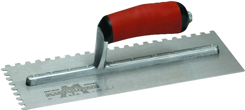 Marshalltown 702SD Trowel, 1/4 in W x 1/4 in D Notch, 11 in L, 4-1/2 in W, Square Notch, Curved Handle