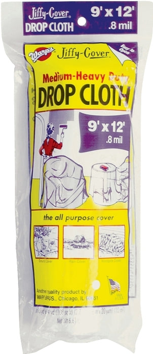 Warp's 8JC-912 Drop Cloth, 0.8 mil Thick, 12 ft L, 9 ft W, Plastic