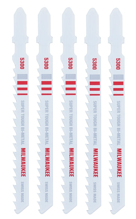 Milwaukee 48-42-5300 Jig Saw Blade, 9/32 in W, 4 in L, 6 TPI, Bi-Metal Cutting Edge, 5/PK