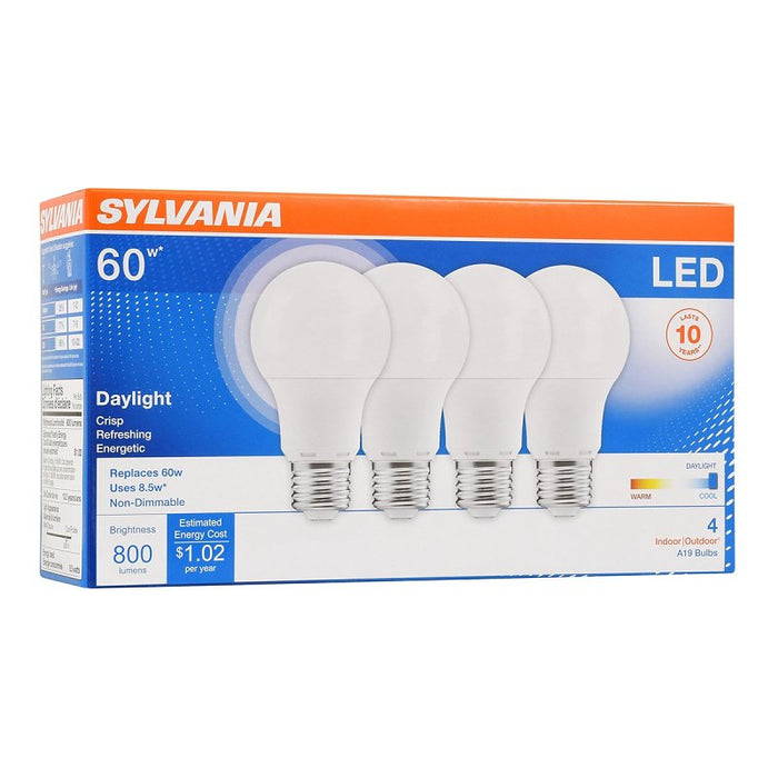 Sylvania 79284 LED Bulb, General Purpose, A19 Lamp, 60 W Equivalent, E26 Lamp Base, Frosted, Daylight, 5000 K Color Temp