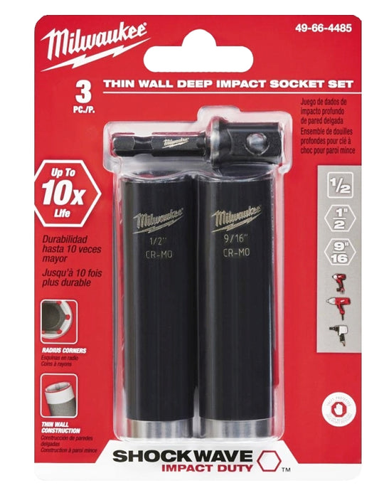 Milwaukee SHOCKWAVE Impact Duty Series 49-66-4485 Deep Well Socket Set, Steel, Black