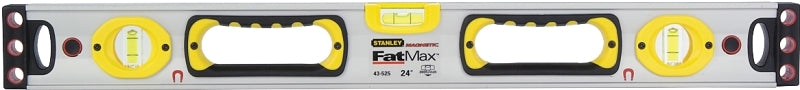 STANLEY 43-525 Box Beam Level, 24 in L, 3-Vial, 2-Hang Hole, Magnetic, Aluminum, Silver/Yellow