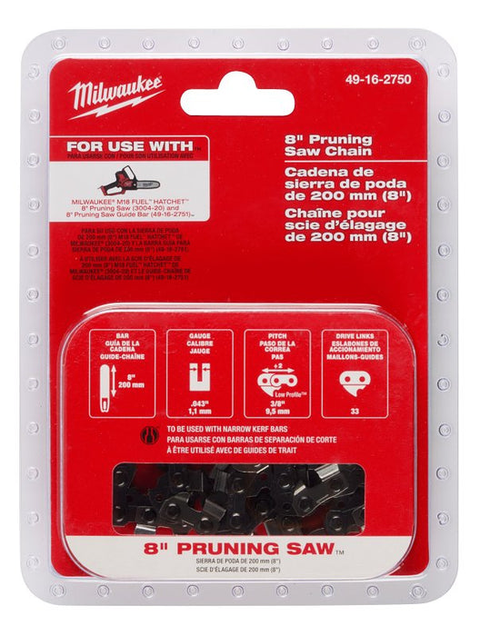 Milwaukee 49-16-2750 Pruning Saw Chain, 0.043 in Gauge, 3/8 in TPI/Pitch, 33-Link