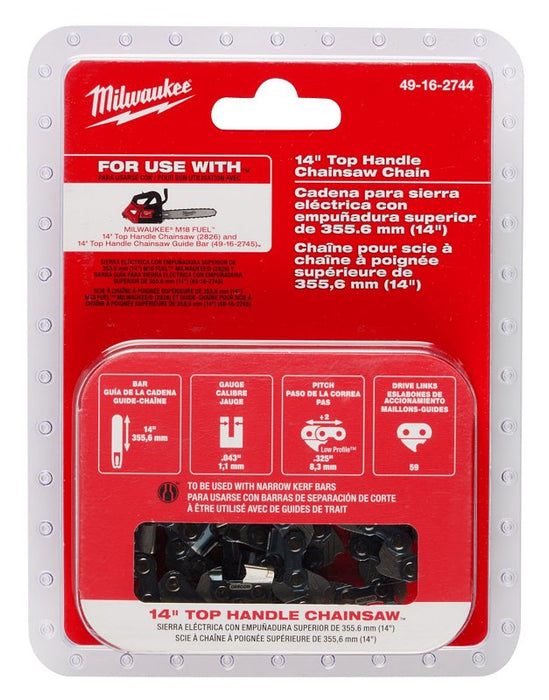 Milwaukee 49-16-2744 Chainsaw Chain, Low Kickback Chain, 14 in L Bar, 0.043 in Gauge, 0.325 in TPI/Pitch, 59 -Link