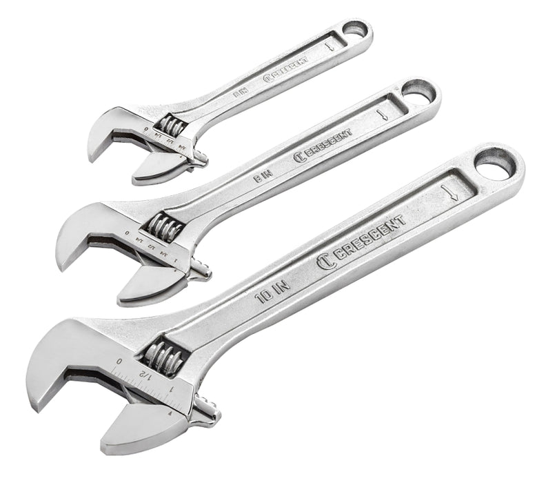 Crescent AC3PC Wrench Set, 3-Piece, Alloy Steel, Polished/Satin Chrome