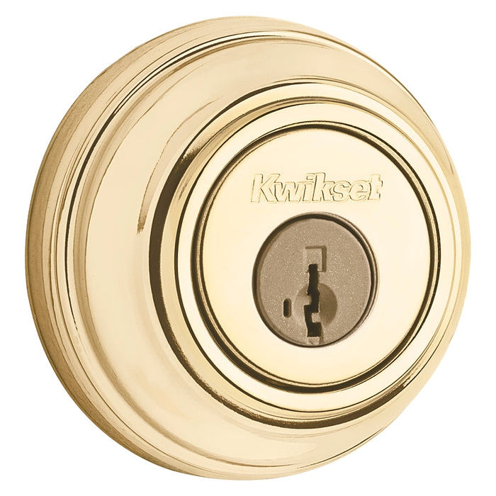 Kwikset 99850-071 Deadbolt, 1 Grade, Metal, Polished Brass, 2-3/8, 2-3/4 in Backset, KW1, K4 Keyway