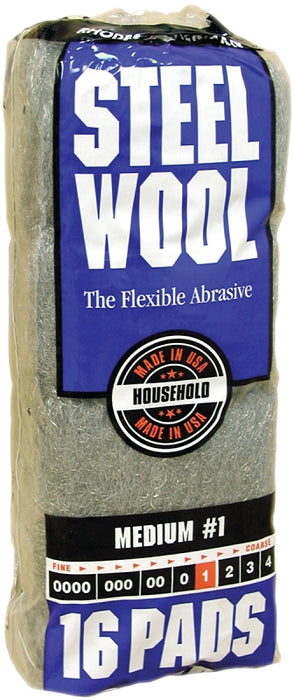 Homax 106604-06 Steel Wool, #1 Grit, Medium, Gray