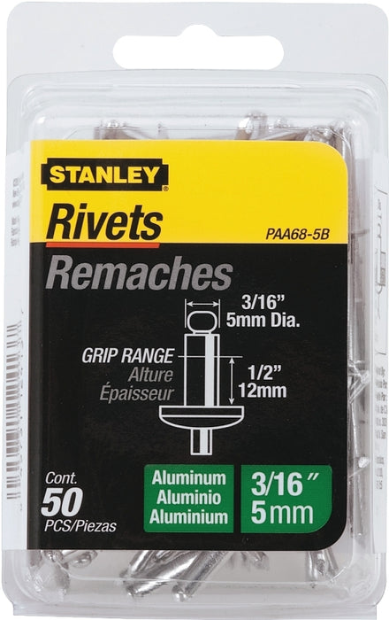 STANLEY PAA68-5B Pop Rivet, Reusable, 2 in L, Aluminum