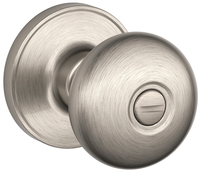 Schlage J Series J40 STR 619 Privacy Lockset, Round Design, Knob Handle, Satin Nickel, Metal, Interior Locking