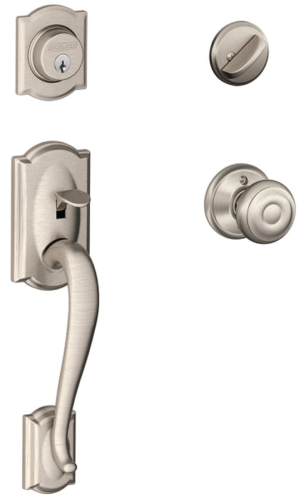 Schlage Camelot Series F60VCAM/GEO619 Combination Lockset, Mechanical Lock, Knob Handle, Round Design, Satin Nickel