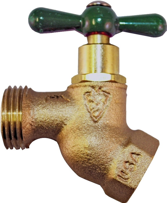 Arrowhead Brass 253LF Hose Bibb, 1/2 x 3/4 in Connection, FIP x Male Hose Thread, 125 psi Pressure, Bronze Alloy Body