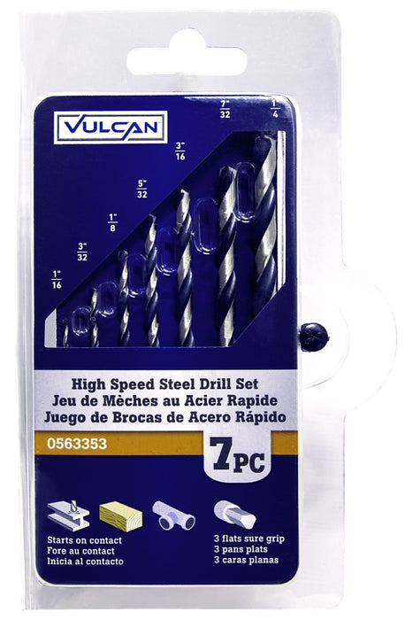 Vulcan 887000OR Carded Drill Bit Set, 7-Piece, High Speed Steel, Black Oxide/Polished