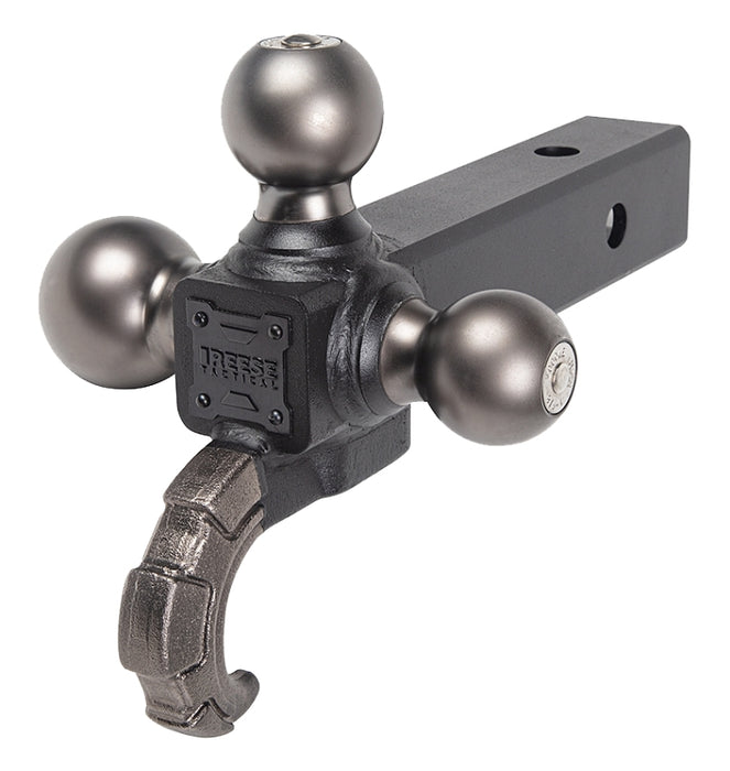 Reese Towpower Tactical 7095620 Tri-Ball Ball Mount with Hook, 1-7/8 in, 2 in, 2-5/16 in Dia Hitch Ball, Matte/Pewter