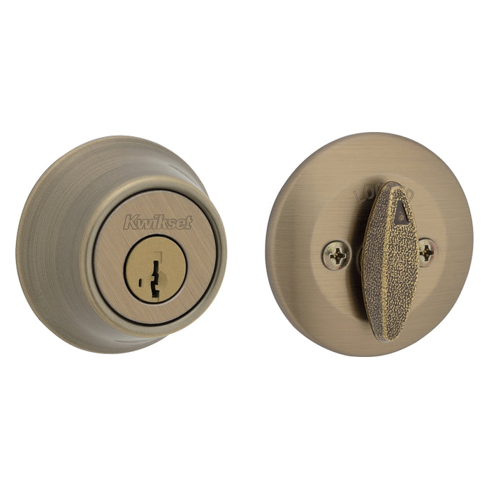 Kwikset 660 5 RCAL RCS Deadbolt, Different Key, Steel, Antique Brass, 2-3/8, 2-3/4 in Backset, KW1, K3, SMT Keyway