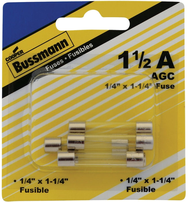 Bussmann BP/AGC-1-1/2-RP Tube Fuse, 250 V, 1.5 A, 100 A, 10 kA Interrupt