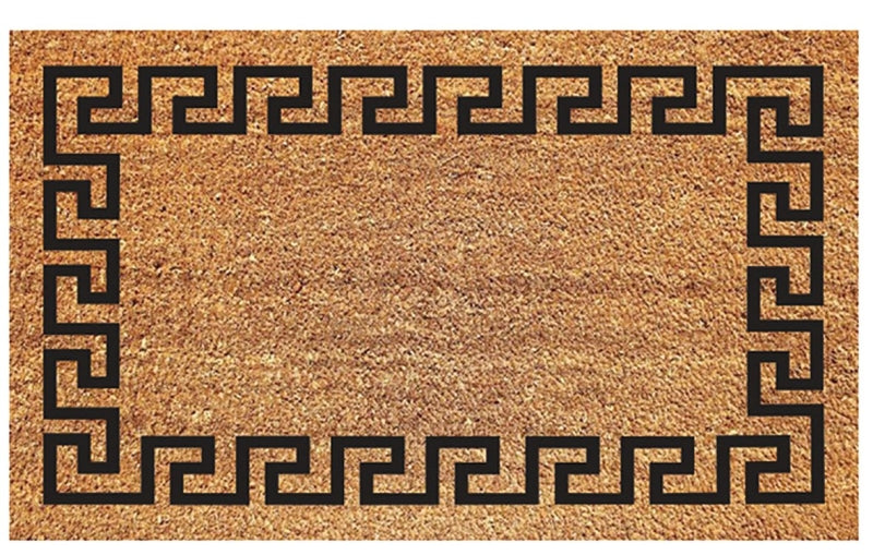 DeCoir 77FLGKY830 Non-Slip Door Mat, 18 in L, 30 in W, Rectangular, Greek Key Pattern, Black/Tan