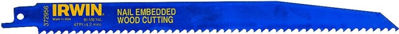 Irwin 372956 Reciprocating Saw Blade, Applicable Materials: Nail-Embedded Wood, Plastic, Wood, 2 in W, 9 in L