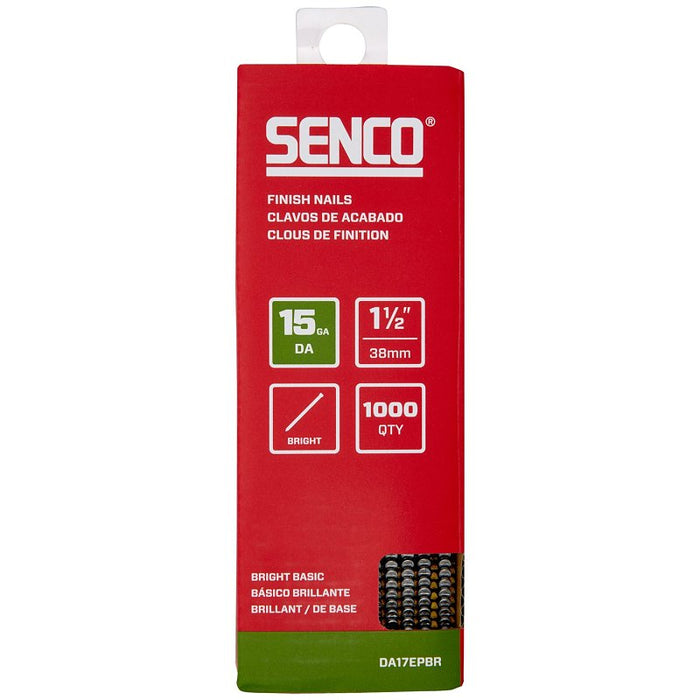 Senco DA17EPBR Finish Nail Strip, 1-1/2 in L, 15 ga, Steel, Bright Basic/Sencote, Brad Head