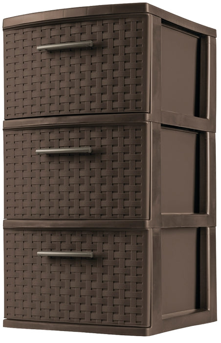 Sterilite 26306P02 Weave Tower, 3-Drawer, Plastic, 12-5/8 in OAW, 15 in OAH, 24 in OAD