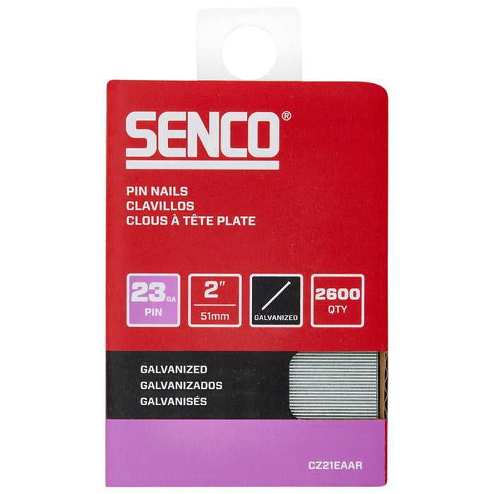 Senco CZ21EAAR Micro Pin Strip, 2 in L, 23 ga, Galvanized/Plain, Headless