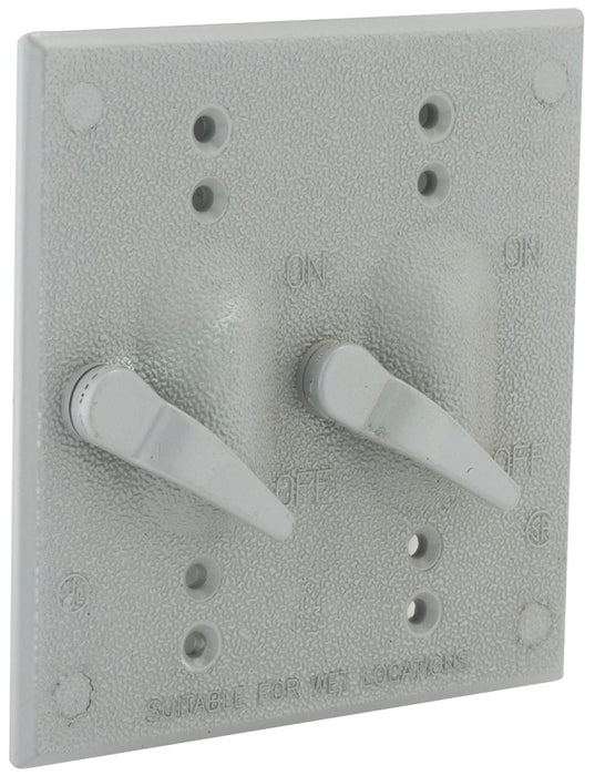 Hubbell 5124-0 Two-Toggle Cover, 4-17/32 in L, 4-17/32 in W, Aluminum, Gray, Powder-Coated