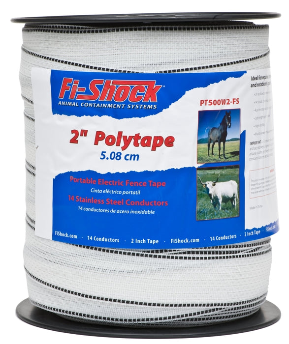 Zareba Fi-Shock PT500W2-FS Polytape, 500 ft L, 2 in W, 14-Strand, Stainless Steel Conductor, White