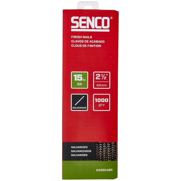 Senco DA25EABR Finish Nail Strip, 2-1/2 in L, 15 ga, Galvanized/Sencote, Brad Head