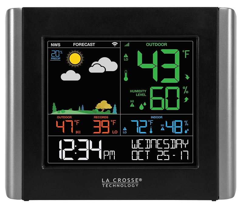 La Crosse V10-TH Weather Station, Battery, 32 to 122 deg F Indoor, -40 to 140 deg F Outdoor, LCD Display