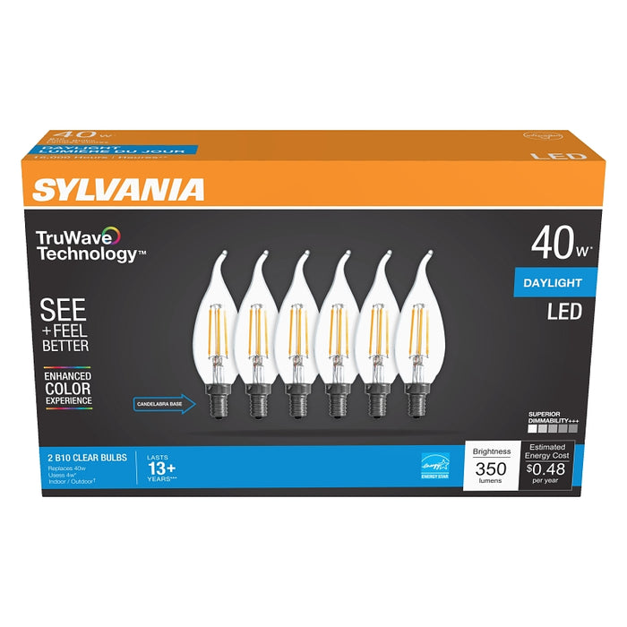 Sylvania Natural 41320 LED Bulb, B10 Lamp, 40 W Equivalent, E12 Candelabra Lamp Base, Dimmable, Clear