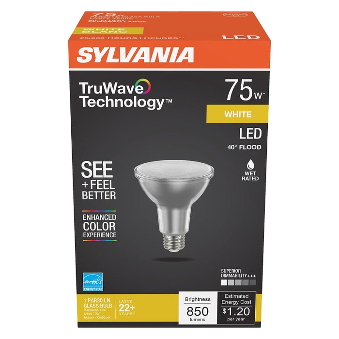 Sylvania Natural 40912 LED Bulb, PAR30LN Lamp, 75 W Equivalent, E26 Medium Lamp Base, Dimmable, Silver