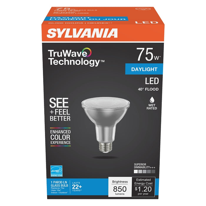 Sylvania Natural 40913 LED Bulb, PAR30LN Lamp, 75 W Equivalent, E26 Medium Lamp Base, Dimmable, Silver