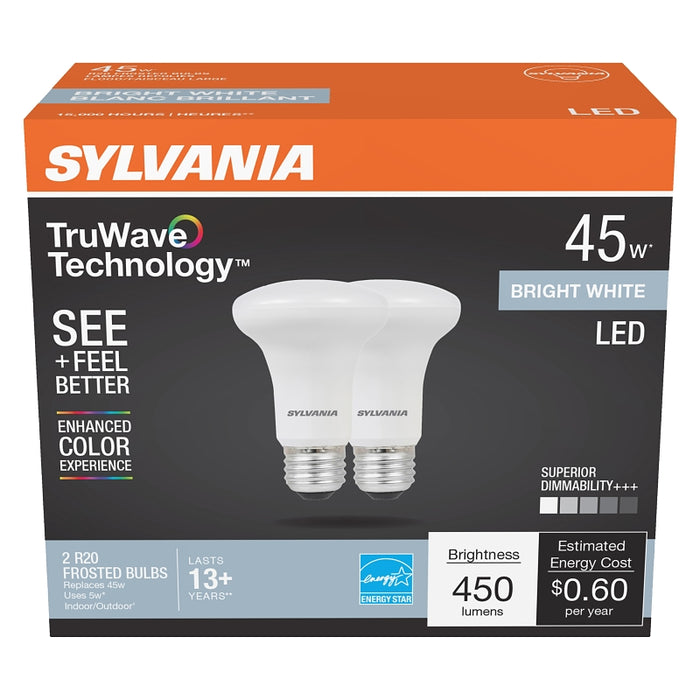 Sylvania Natural 41153 LED Bulb, R20 Lamp, 45 W Equivalent, E26 Medium Lamp Base, Dimmable, Frosted