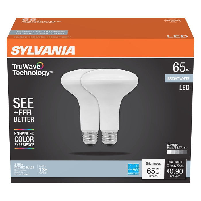 Sylvania Natural 41154 LED Bulb, BR30 Lamp, 65 W Equivalent, E26 Medium Lamp Base, Dimmable, Frosted