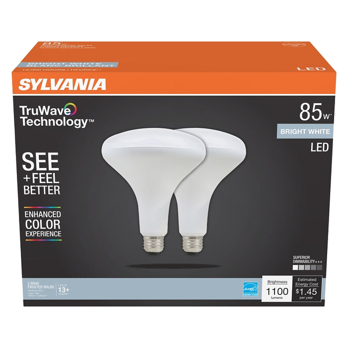 Sylvania Natural 41155 LED Bulb, BR40 Lamp, 85 W Equivalent, E26 Medium Lamp Base, Dimmable, Frosted