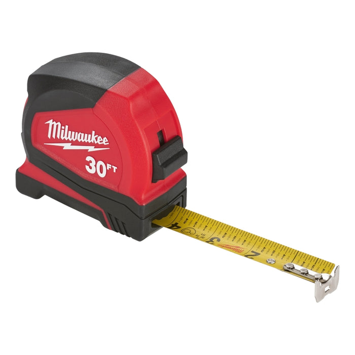 Milwaukee 48-22-6630 Tape Measure, 30 ft L Blade, 1.65 in W Blade, Steel Blade, ABS Case, Black/Red Case