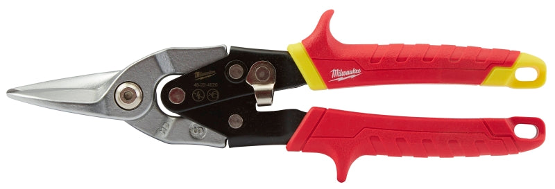 Milwaukee 48-22-4530 Aviation Snips, 10 in OAL, 5 in L Cut, Straight Cut, Steel Blade, Ergonomic Grip Handle, Red Handle