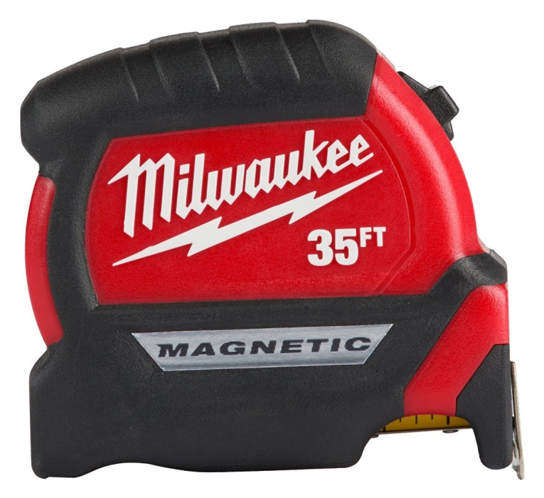 Milwaukee 48-22-0335 Tape Measure, Wide Blade, 35 ft L Blade, 1 in W Blade, Steel Blade, ABS Case, Black/Red Case