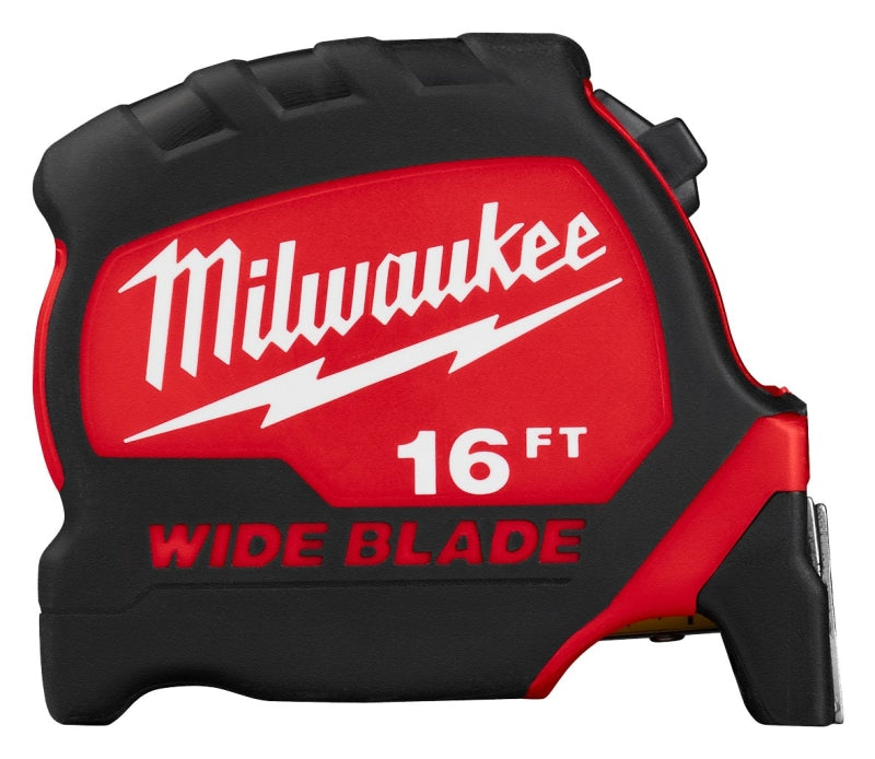 Milwaukee 48-22-1216 Tape Measure, Wide Blade, 16 ft L Blade, 1-5/16 in W Blade, Steel Blade, ABS Case, Closed Case